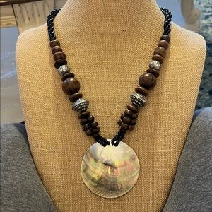 Bohemian Mother of Pearl Wooden Bead Necklace